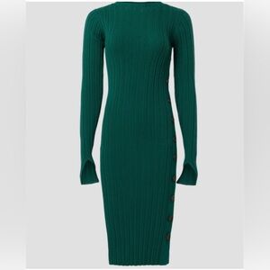 ADAM LIPPES GREEN SIDE BUTTON SWEATER DRESS SIZE M